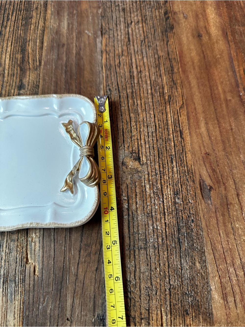 White Ceramic Trinket Tray with Gold Bow Accents - Picture 5 of 5